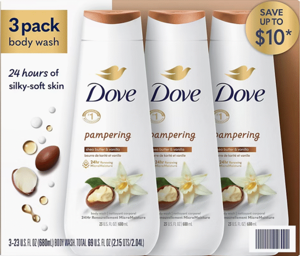 Dove Pampering Shea Butter & Vanilla Body Wash, 3 pk./23 oz.