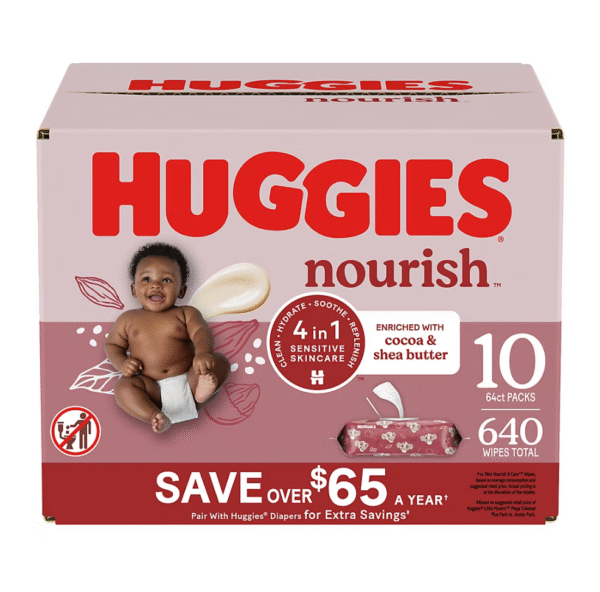 Huggies Nourish Scented Push Button Pack Baby Wipes, 10 pk.