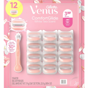 Gillette Venus ComfortGlide White Tea Scented Women's Razor, 3-Blades, 1 Handle + 12 Razor Blade Refills