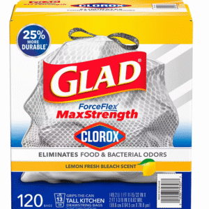 Glad ForceFlex MaxStrength with Clorox Tall Trash Bags - Lemon Fresh Bleach Scent, 120 ct./13 gal.