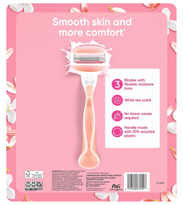 Gillette Venus ComfortGlide White Tea Scented Women's Razor, 3-Blades, 1 Handle + 12 Razor Blade Refills - Image 2