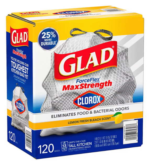 Glad ForceFlex MaxStrength with Clorox Tall Trash Bags - Lemon Fresh Bleach Scent, 120 ct./13 gal. - Image 2