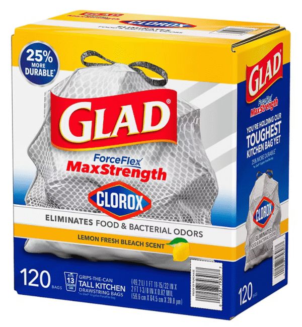 Glad ForceFlex MaxStrength with Clorox Tall Trash Bags - Lemon Fresh Bleach Scent, 120 ct./13 gal. - Image 3