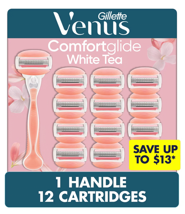Gillette Venus ComfortGlide White Tea Scented Women's Razor, 3-Blades, 1 Handle + 12 Razor Blade Refills - Image 5