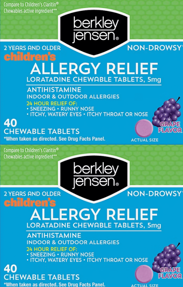 Children's Allergy Relief and Loratadine Chewable Tablets with Grape Flavor, 5mg