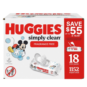 Huggies Simply Clean Unscented Baby Wipes, 18 Flip-Top Packs (1152 Wipes Total)
