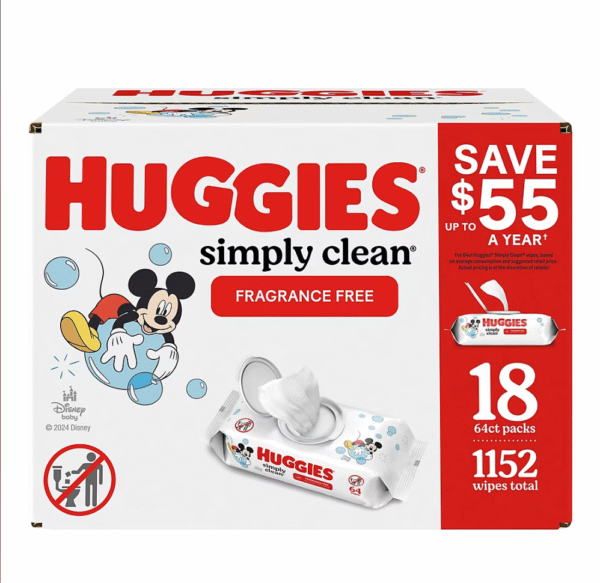 Huggies Simply Clean Unscented Baby Wipes, 18 Flip-Top Packs (1152 Wipes Total)