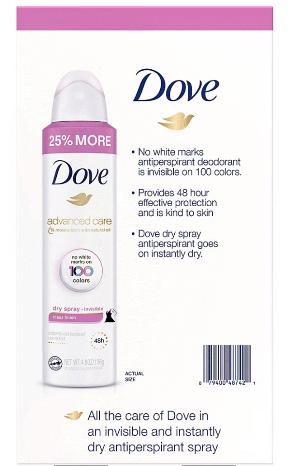Dove Clear Finish Antiperspirant Spray, 3 ct. - Image 4
