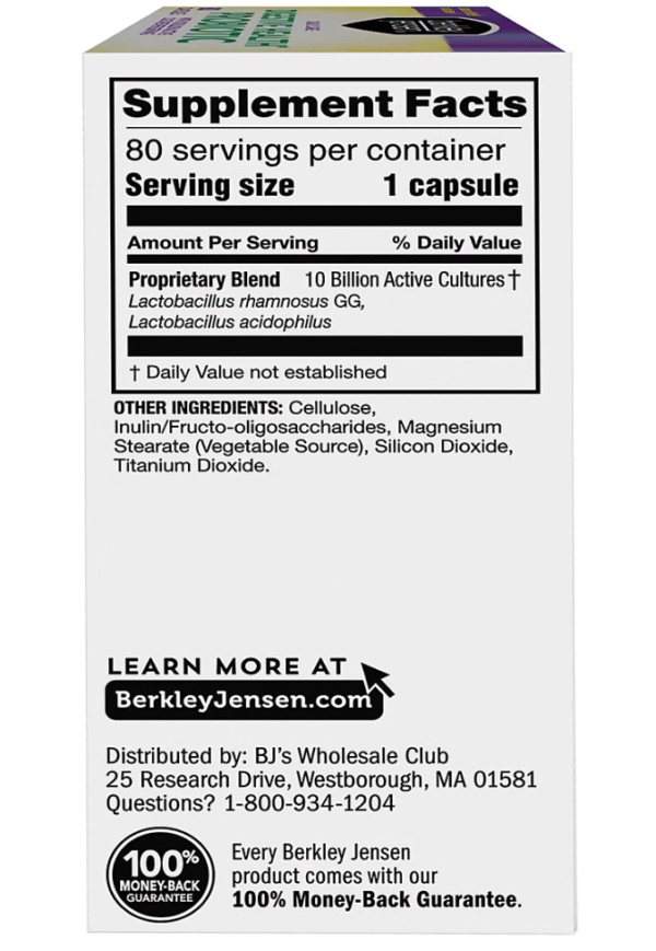 Berkley Jensen Daily Care Digestive Health Probiotic Supplement Capsules, 80 ct. - Image 3