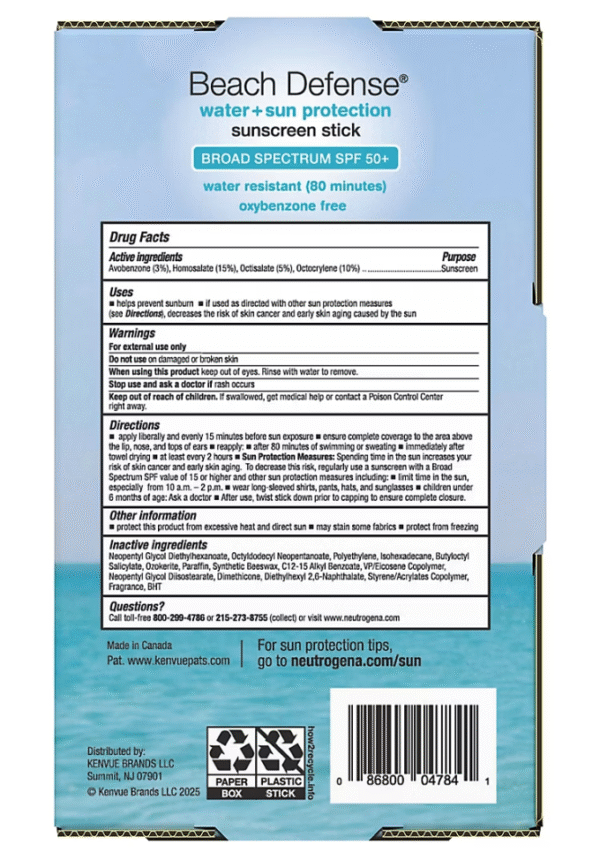 Neutrogena Beach Defense Face/Body Sunscreen Stick SPF 50+, 2 x 1.5 oz. - Image 2
