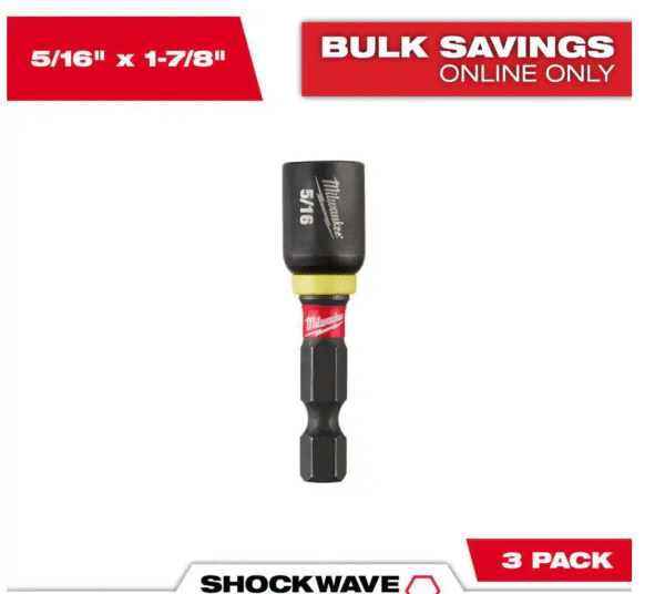 Shockwave Magnetic Nut Driver Bit 5/16" X 1-7/8" Impact Drill Strong (3-Pack)