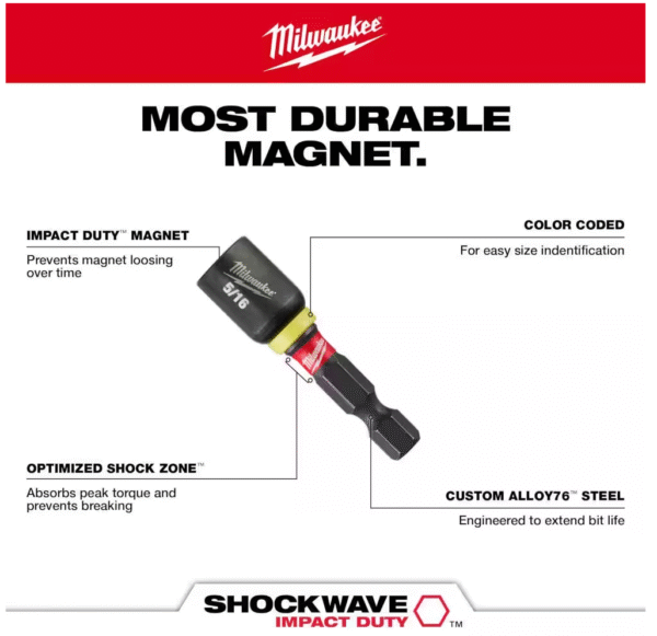 Shockwave Magnetic Nut Driver Bit 5/16" X 1-7/8" Impact Drill Strong (3-Pack) - Image 3