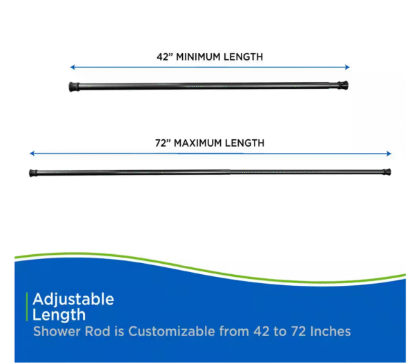 Twist and Fit No Tools 42 in. to 72 in. Steel Adjustable Shower Rod in Black - Image 3