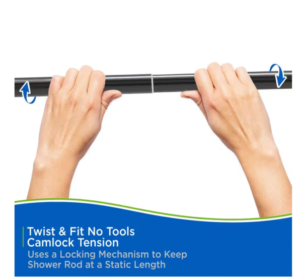 Twist and Fit No Tools 42 in. to 72 in. Steel Adjustable Shower Rod in Black - Image 4