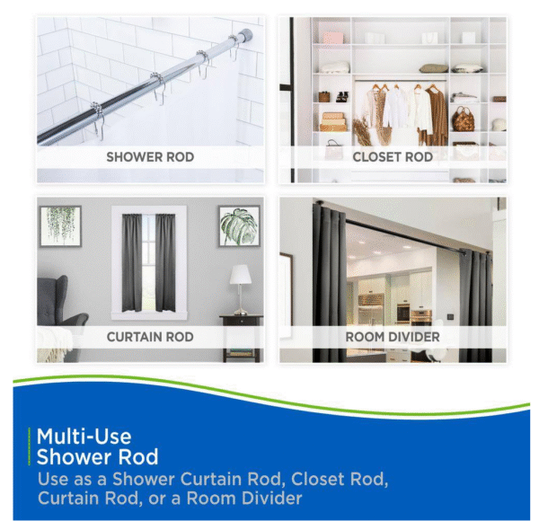 Twist and Fit No Tools 42 in. to 72 in. Steel Adjustable Shower Rod in Black - Image 8