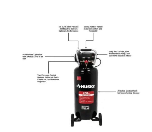 20 Gal. 200 Psi Oil Free Portable Vertical Electric Air Compressor - Image 8