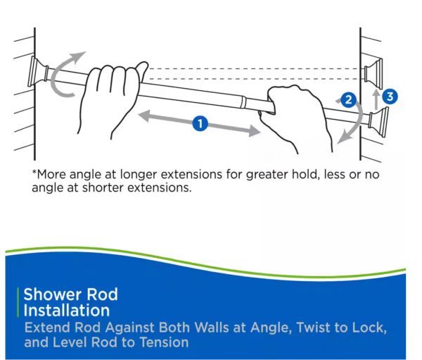 Twist and Fit No Tools 42 in. to 72 in. Steel Adjustable Shower Rod in Black - Image 9