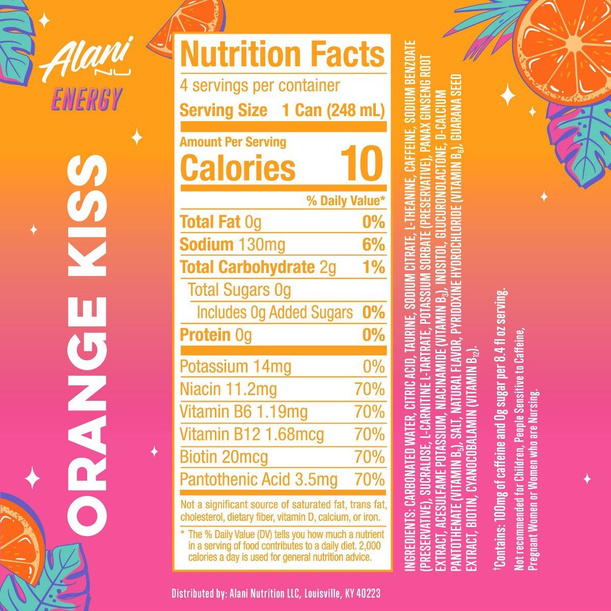Alani Nu Orange Kiss Energy Drink - 4pk/8.4 fl oz Cans: Caffeinated - Image 2