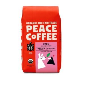 Peace Coffee Organic Fair Trade Peru Medium Roast Ground Coffee - 12oz: Arabica Beans, Vanilla, Caramel