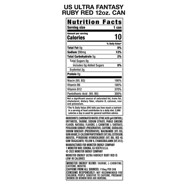 Monster Ultra Fantasy Ruby Red Energy Drink - 12 fl oz: Low Sodium, No Artificial Colors, Herb Flavor - Image 3