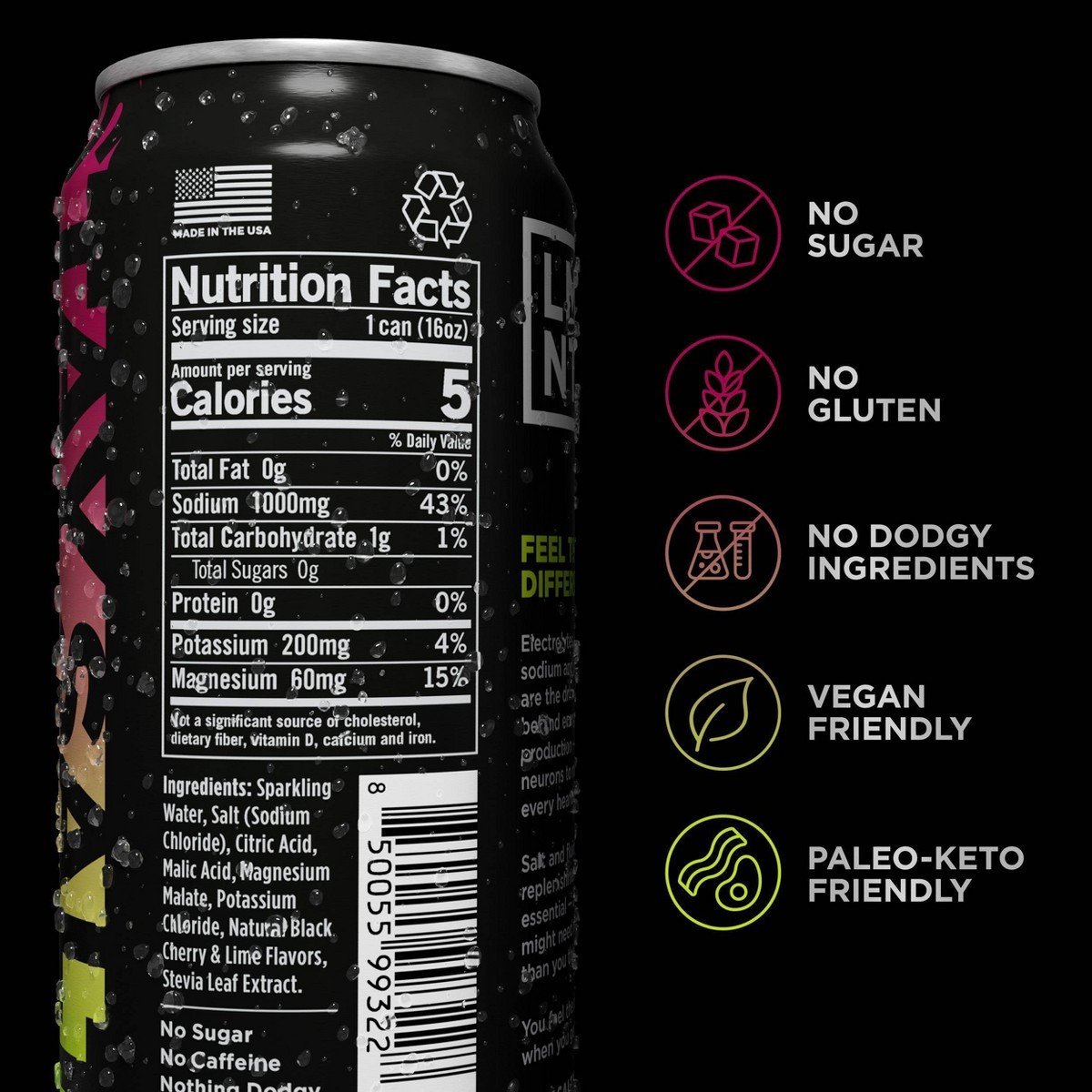 LMNT Black Cherry Lime Salt Zero-Sugar Electrolytes Sports Drink - 4pk/16 fl oz - Image 4