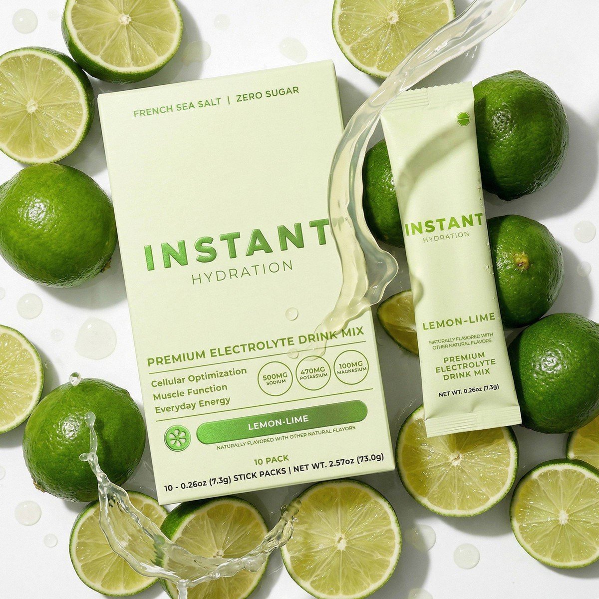 Instant Hydration Lemon Lime Electrolyte Drink Mix Sports Drink - 10ct/73gms: Non-Caffeinated, Powdered Form - Image 3