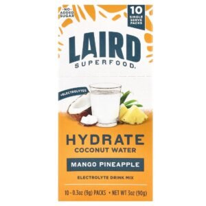 Laird Superfood Hydrate Coconut Water, Electrolyte Drink Mix, Mango Pineapple, 10 Single Serve Packs, 0.3 oz (9 g) Each