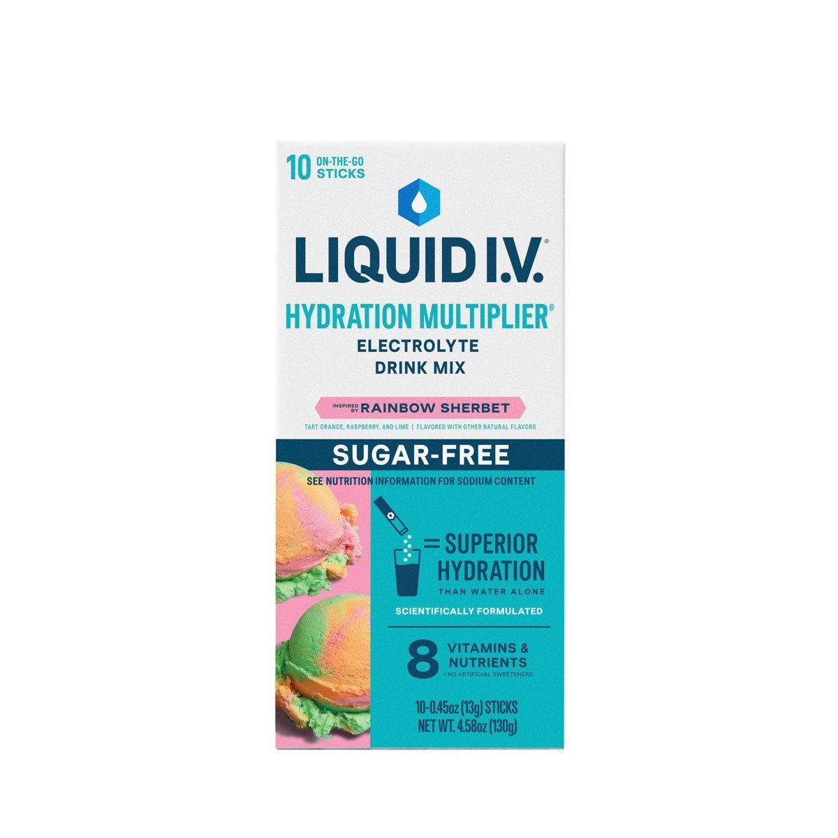 Liquid I.V. Sugar Free Hydration Multiplier Vegan Powder Electrolyte Supplements - Rainbow Sherbert - 0.45oz/10ct - Image 3