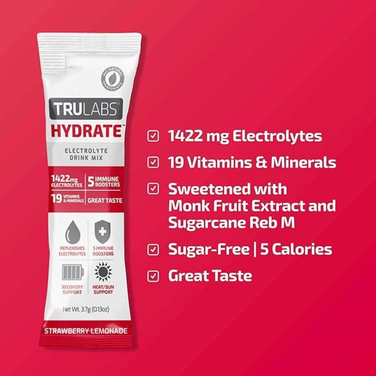 TruLabs Hydrate Sports Drink - Strawberry Lemonade - 0.78oz/6ct: Non-Caffeinated, Powdered, Drink Mixes and Enhancers - Image 2