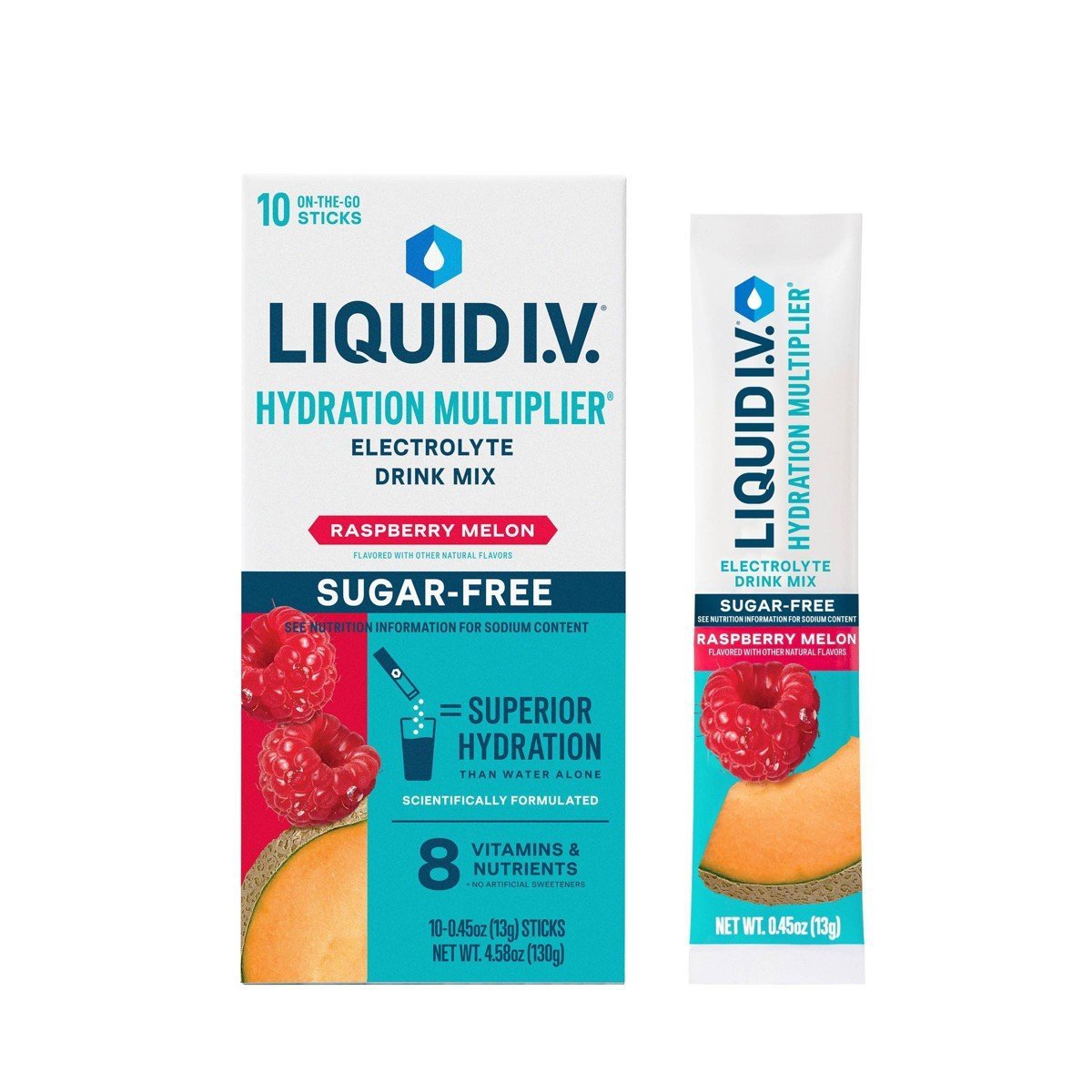 Liquid I.V. Sugar Free Hydration Multiplier Vegan Powder Electrolyte Supplements - Raspberry Melon - 0.45oz/10ct