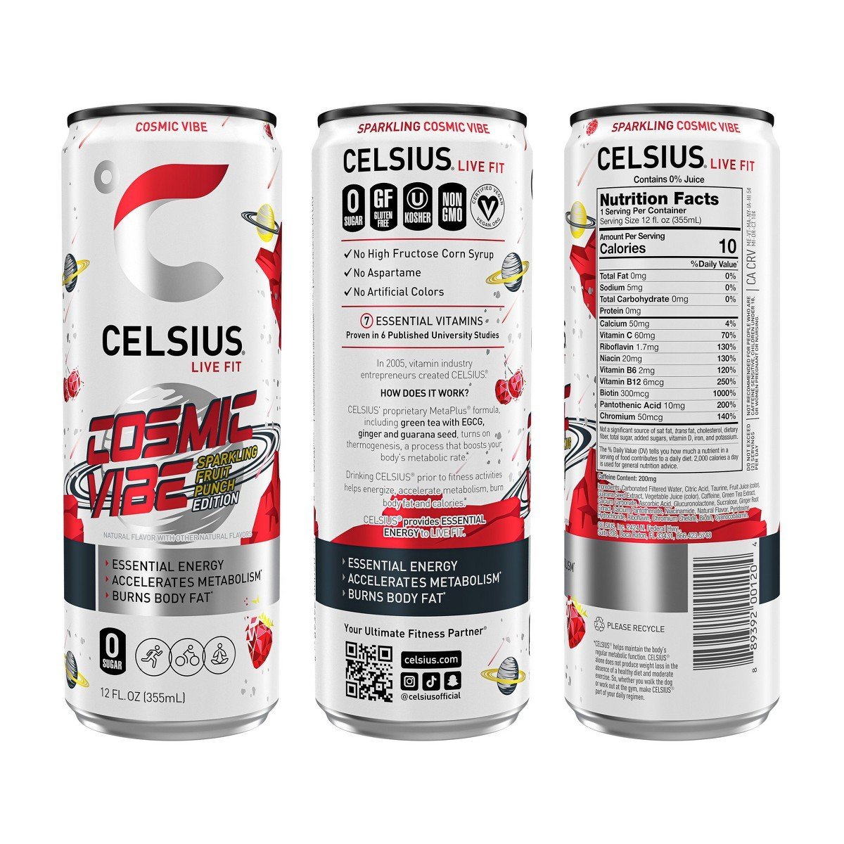 CELSIUS Sparkling Cosmic Vibe Functional Energy Drink - 12 fl oz: Sugar-Free, Gluten-Free, Vegan - Image 2