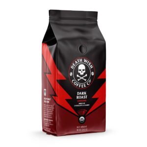 Death Wish Coffee Organic and Fair Trade Dark Roast Ground Coffee 10oz
