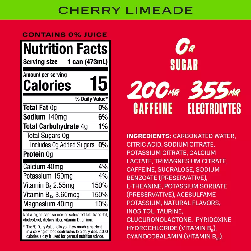 Prime Cherry Limeade Energy Drink - 16 fl oz: Caffeinated - Image 2