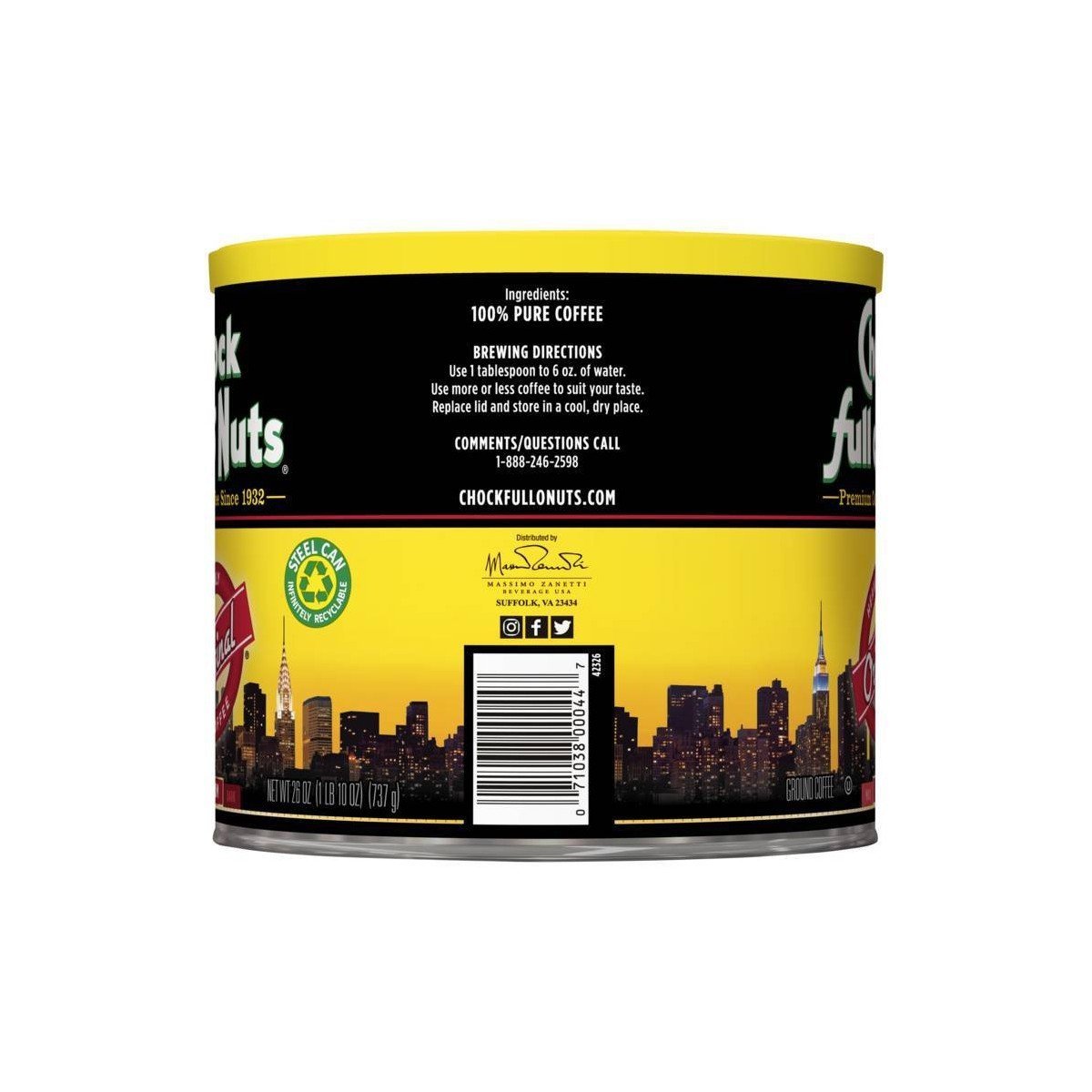 Chock full o'Nuts Original Medium Roast Ground Coffee - 26oz: Arabica Beans, Unflavored - Image 4