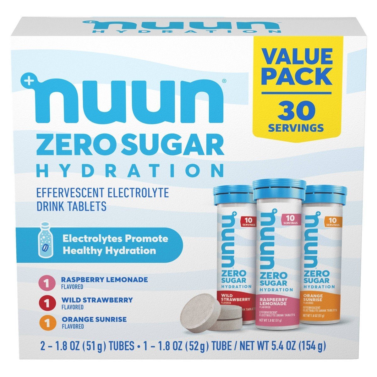 nuun Zero Sugar Variety Pack Energy and Sports Drink - Mixed Fruit - 5.4oz/30ct: Dissolving Tablets, Non-Caffeinated
