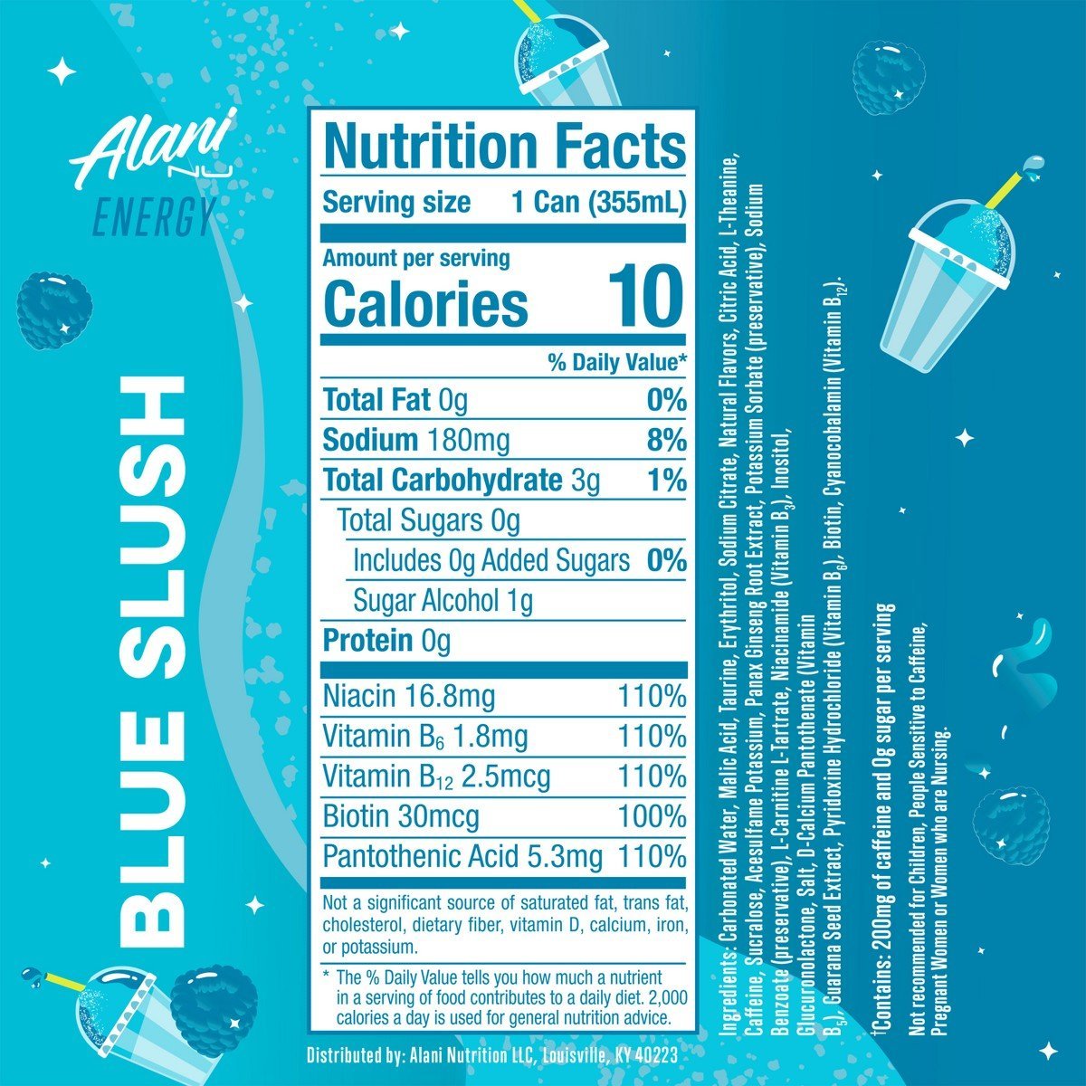 Alani Blue Slush Energy Drink - 12 fl oz: Caffeinated - Image 2