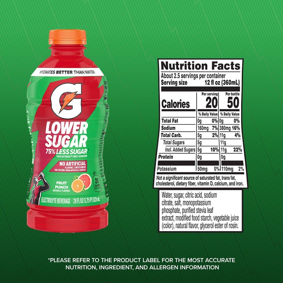 Gatorade Lower Sugar Fruit Punch Sports Drink - 28 fl oz Bottle: Non-Caffeinated, Low Calorie - Image 3