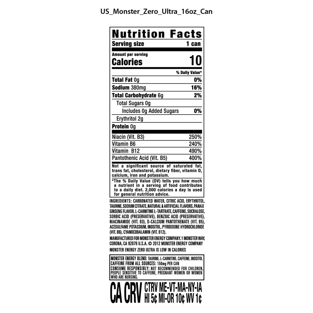 Monster Energy Zero Ultra - 12pk/16 fl oz Cans: Caffeinated - Image 4