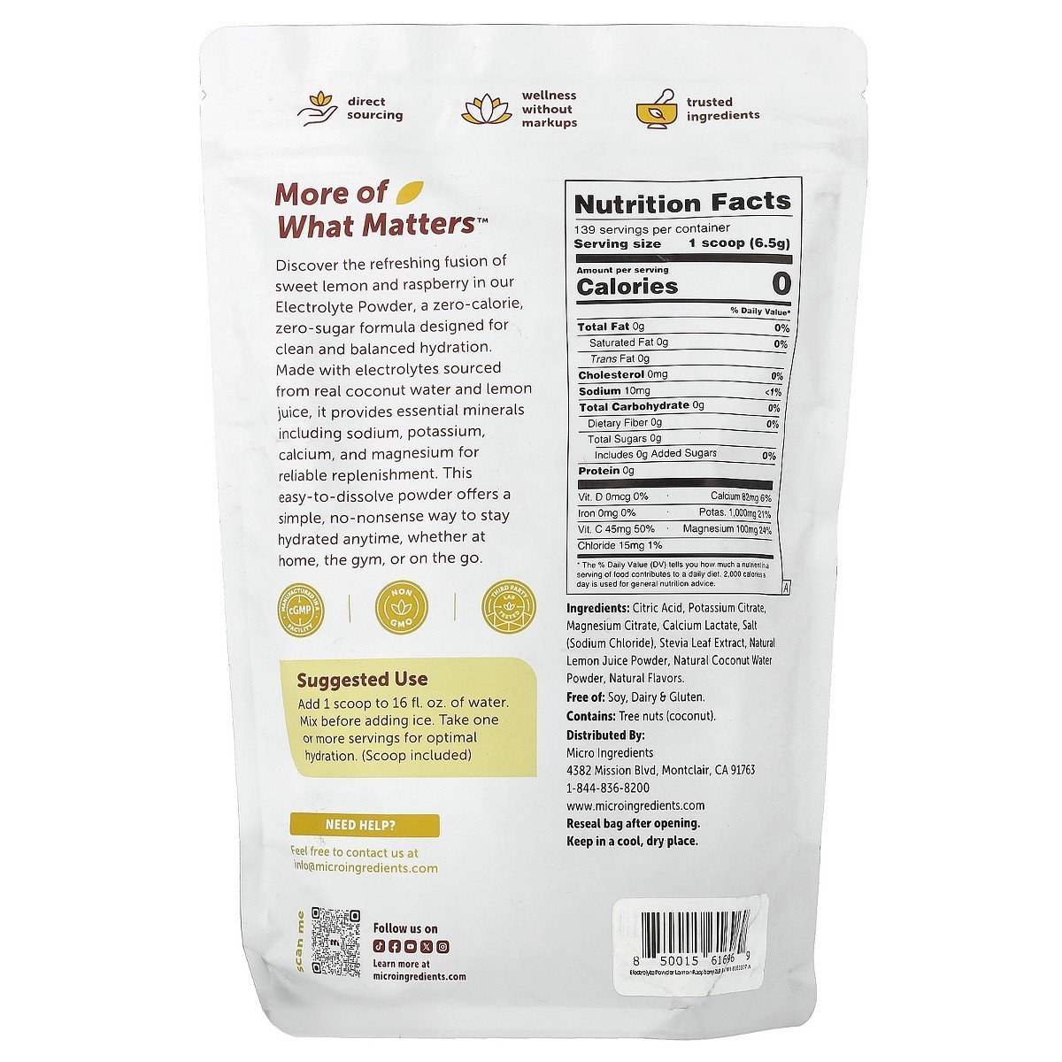 Micro Ingredients Electrolytes, Lemon & Raspberry, 2 lb (907 g) - Image 2