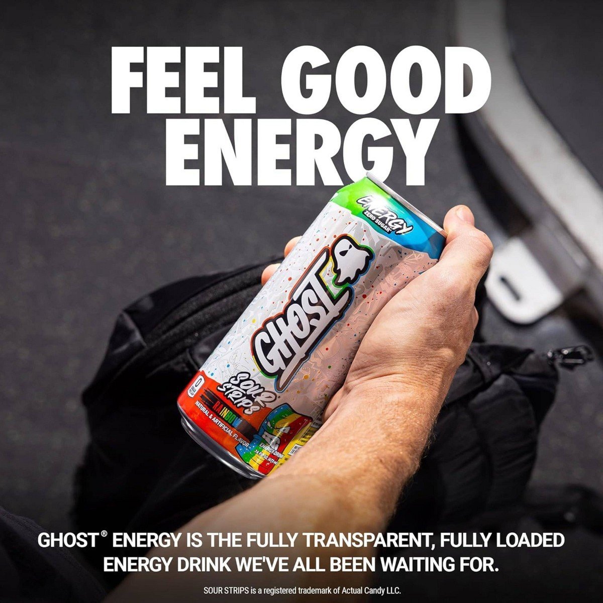 GHOST Energy Drink Sour Strips Rainbow Single - 16 fl oz: Caffeinated - Image 2