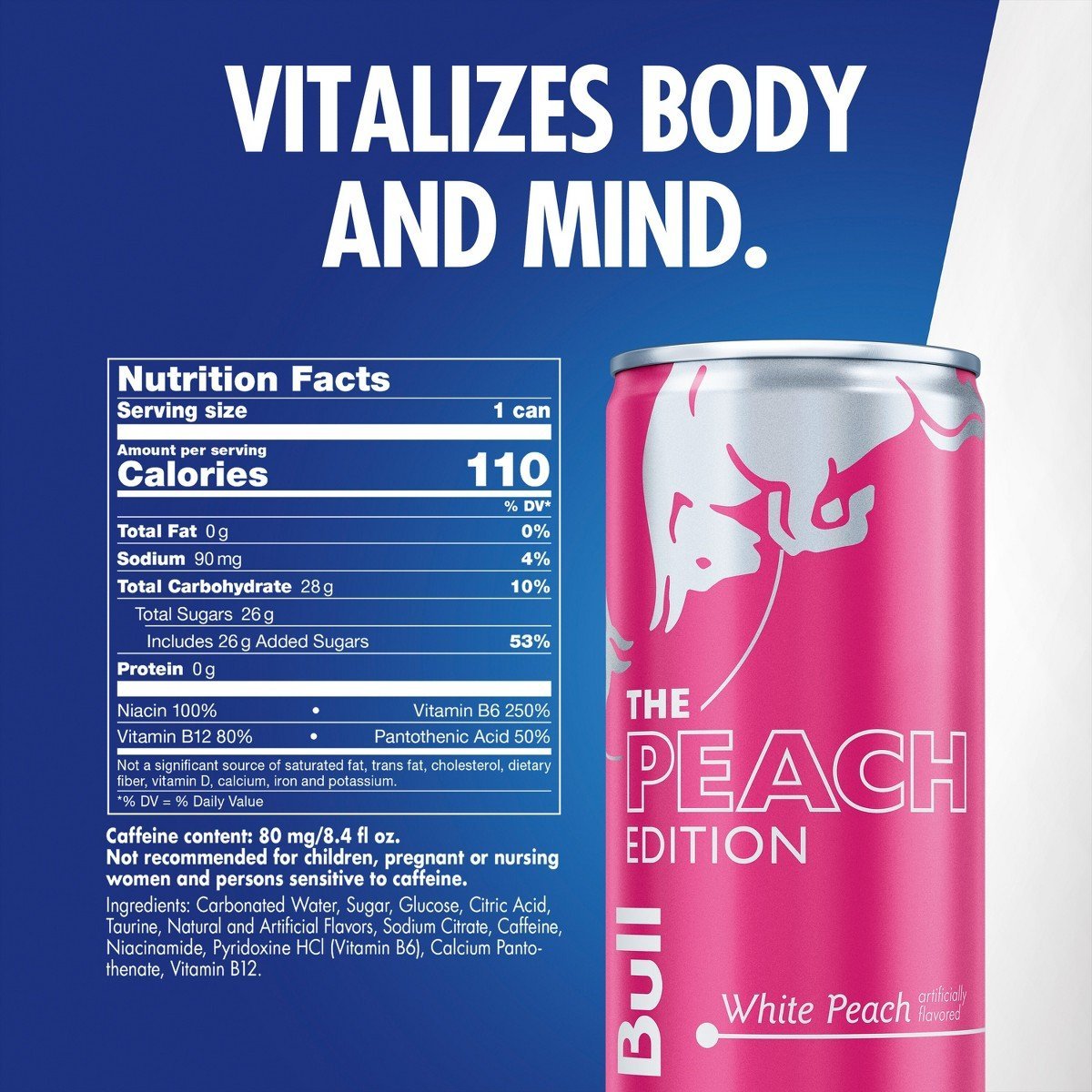 Red Bull Peach Edition Energy Drink - White Peach - 4pk/8.4 fl oz Cans: Low Fat, No Artificial Flavors, Caffeinated - Image 2