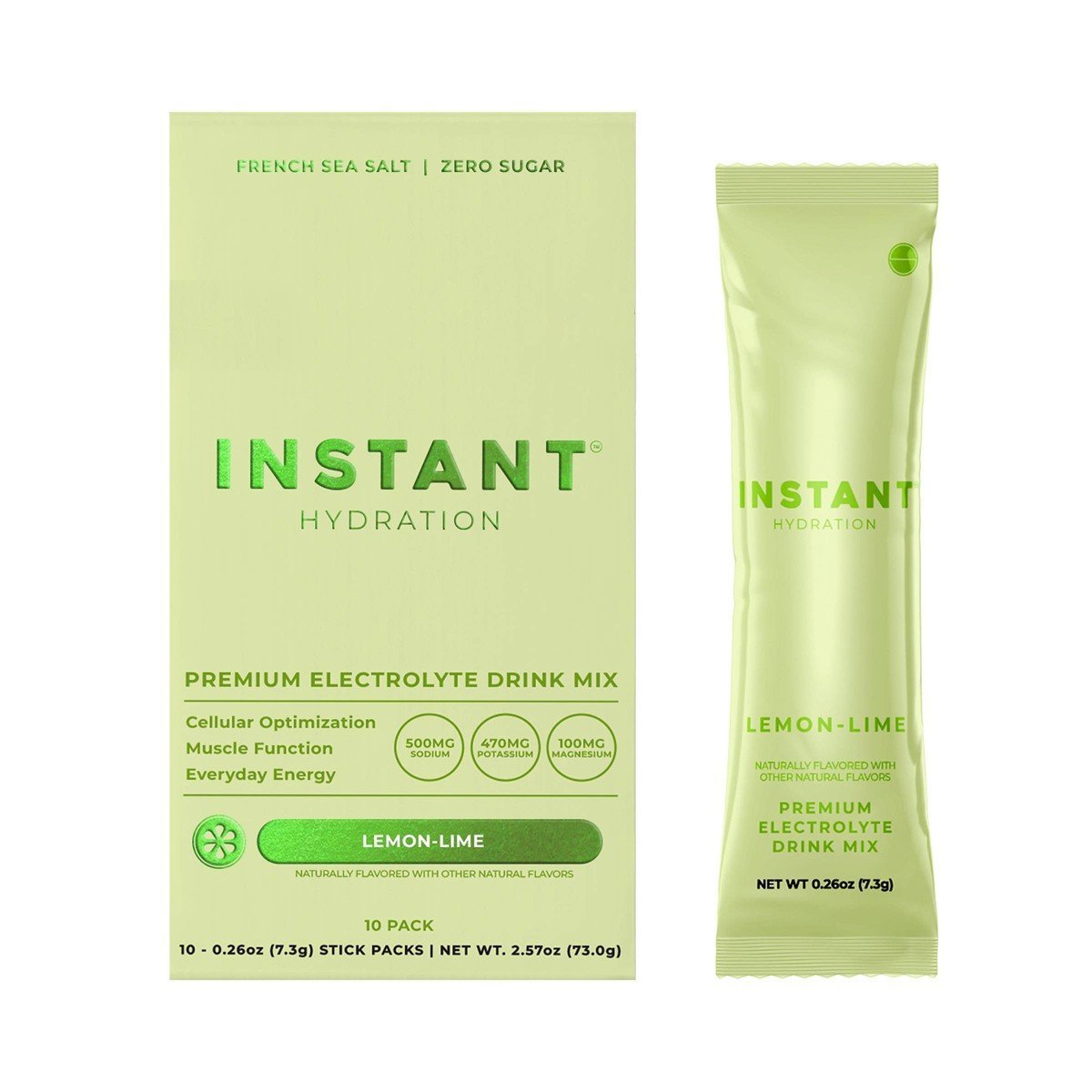 Instant Hydration Lemon Lime Electrolyte Drink Mix Sports Drink - 10ct/73gms: Non-Caffeinated, Powdered Form