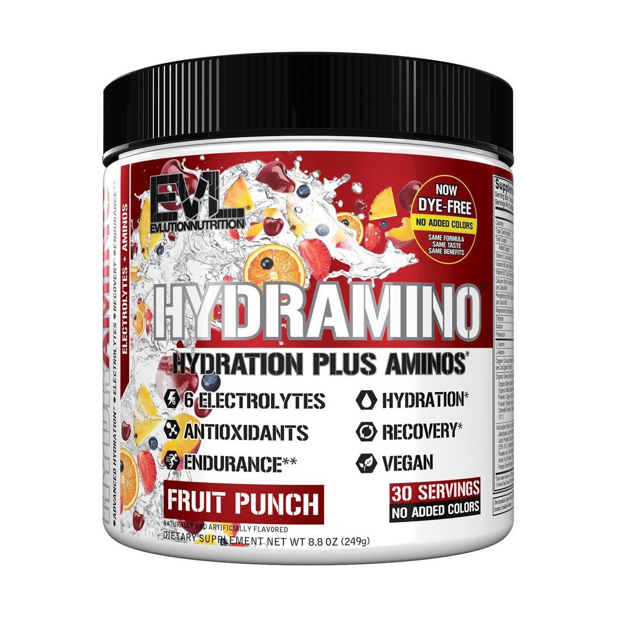 Evlution Nutrition HYDRAMINO Complete Hydration Multiplier, 6 Electrolytes, Amino Acids, Coconut Water, Endurance, Recovery, 30 Servings, Fruit Punch