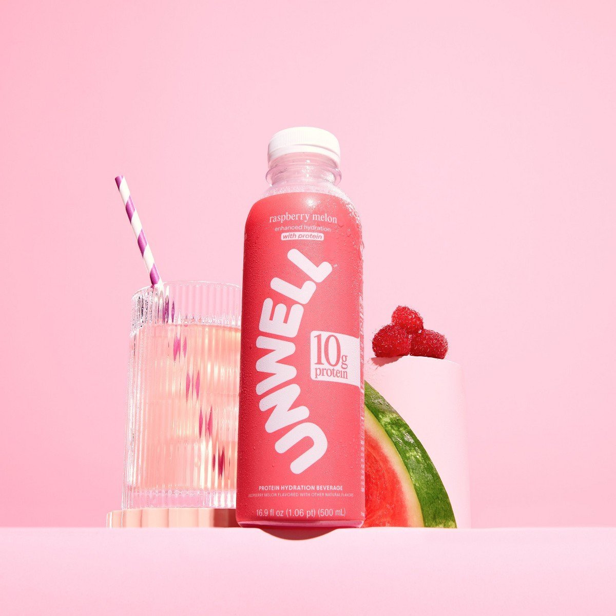 Unwell Hydration Protein Drink with Electrolytes and 10g Whey Protein Isolate Raspberry Melon - 16.9 fl oz - Image 2