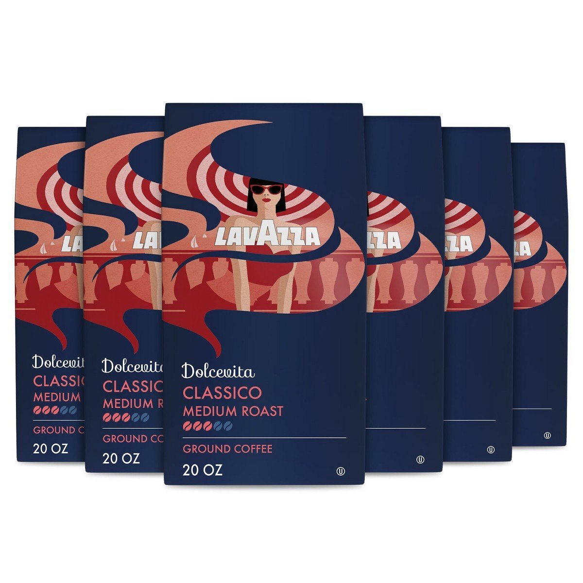 Lavazza Dolcevita Classico Ground Coffee, Medium Roast, Arabica and Robusta Blend, 20 oz Bag (Pack of 6)