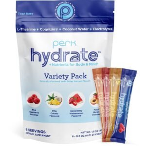 Perk Hydrate Electrolyte Stickpacks (Variety Pack) 8 Packets - Blue Raspberry, Piña Colada, Strawberry Watermelon, Peach Mango - Zero Sugar