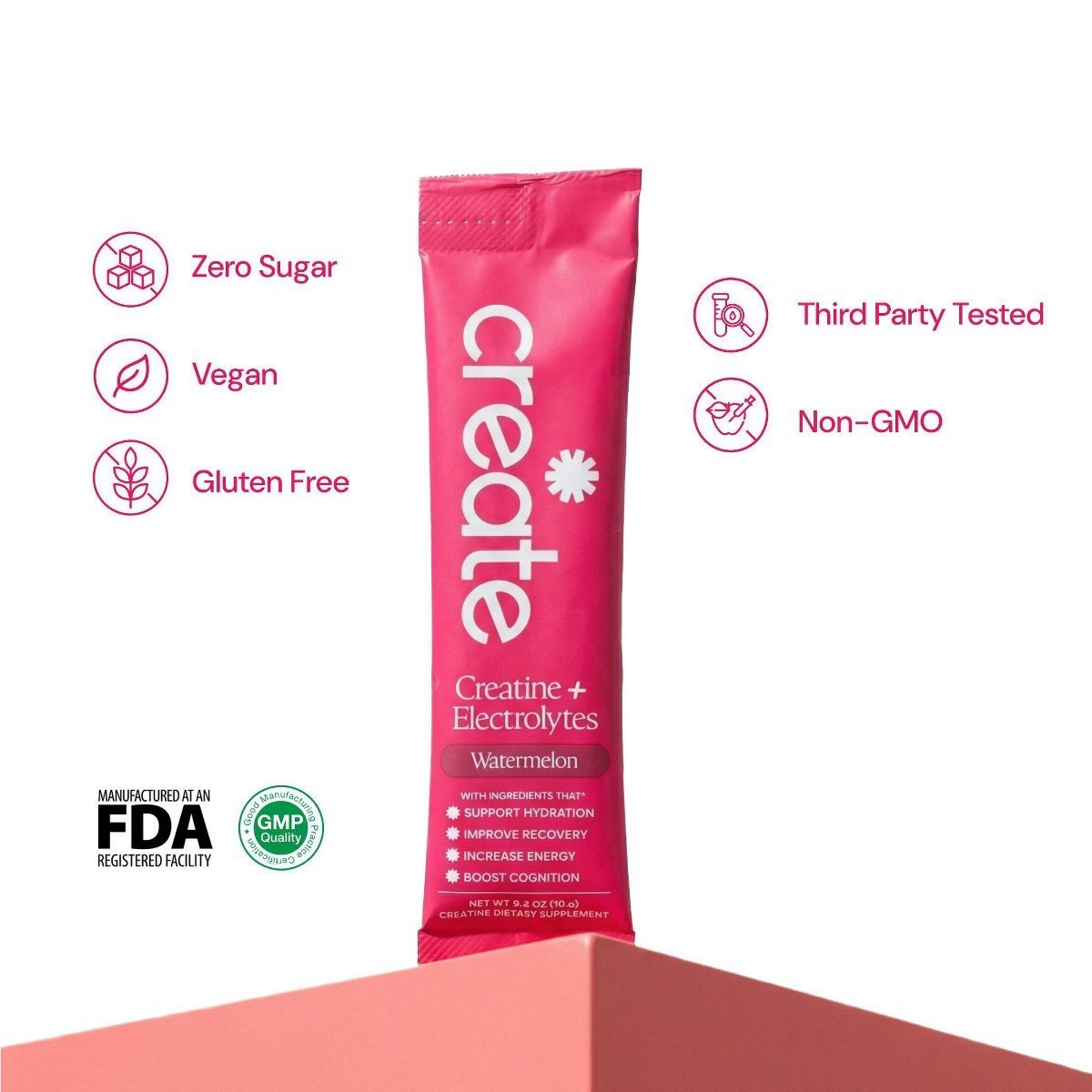 Create Wellness Creatine + Electrolytes Mix Monohydrate Stick Packs NSF Certified for Sport - Watermelon - 12ct - Image 6
