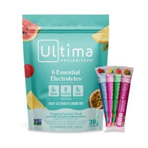 Ultima Replenisher Daily Hydration Electrolyte Stick Packs - Tropical Variety Pack: Powdered Drink Mix with 4 Flavors, 20ct