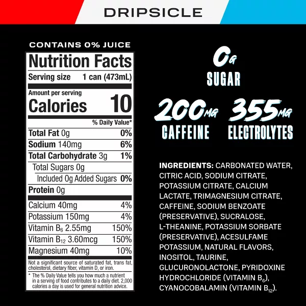 Prime Dripsicle Energy Drink - 16 fl oz: Caffeinated, Tropical Punch - Image 5