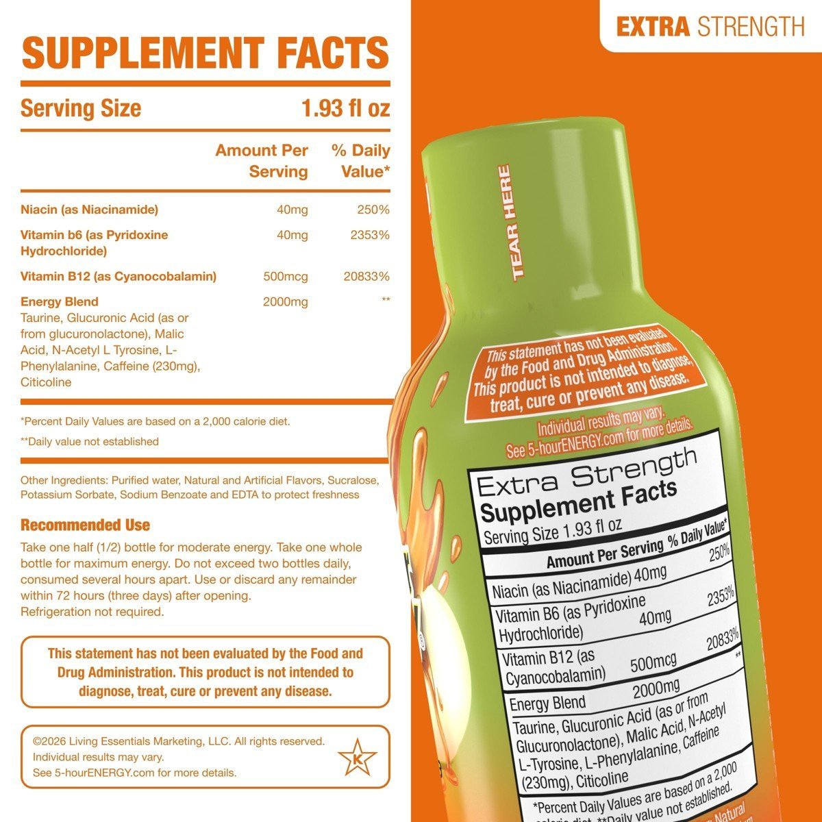 5-hour ENERGY Extra Strength Shots, Caramel Apple Flavor, 1.93 Fl Oz, 24 Pack - Image 3